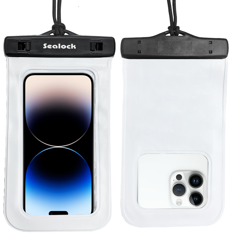 Universal waterproof phone pouch with dedicated rear camera window for underwater photography